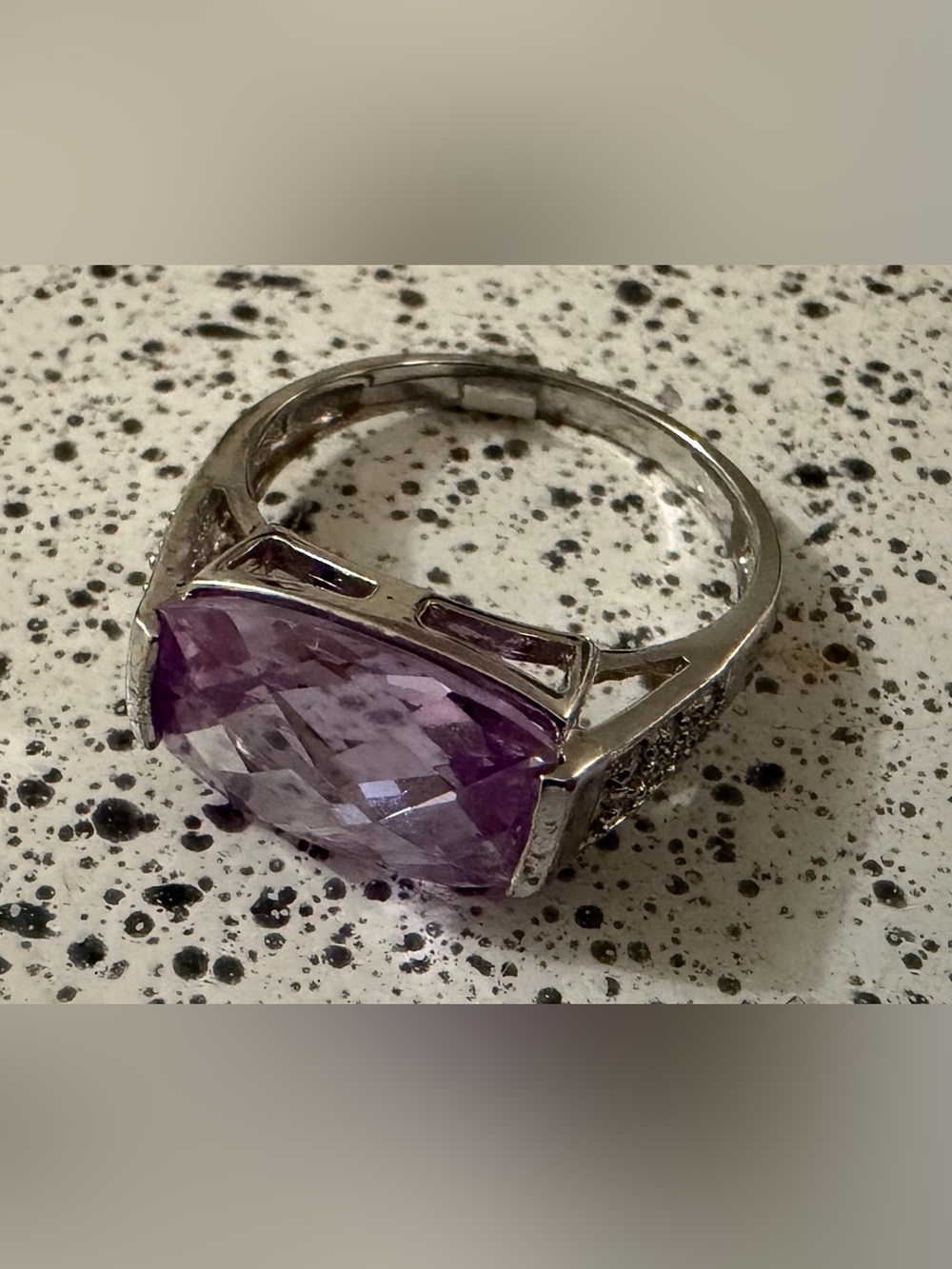 Vintage Sterling Silver 925 Amethyst and CZ Ring - Size 10